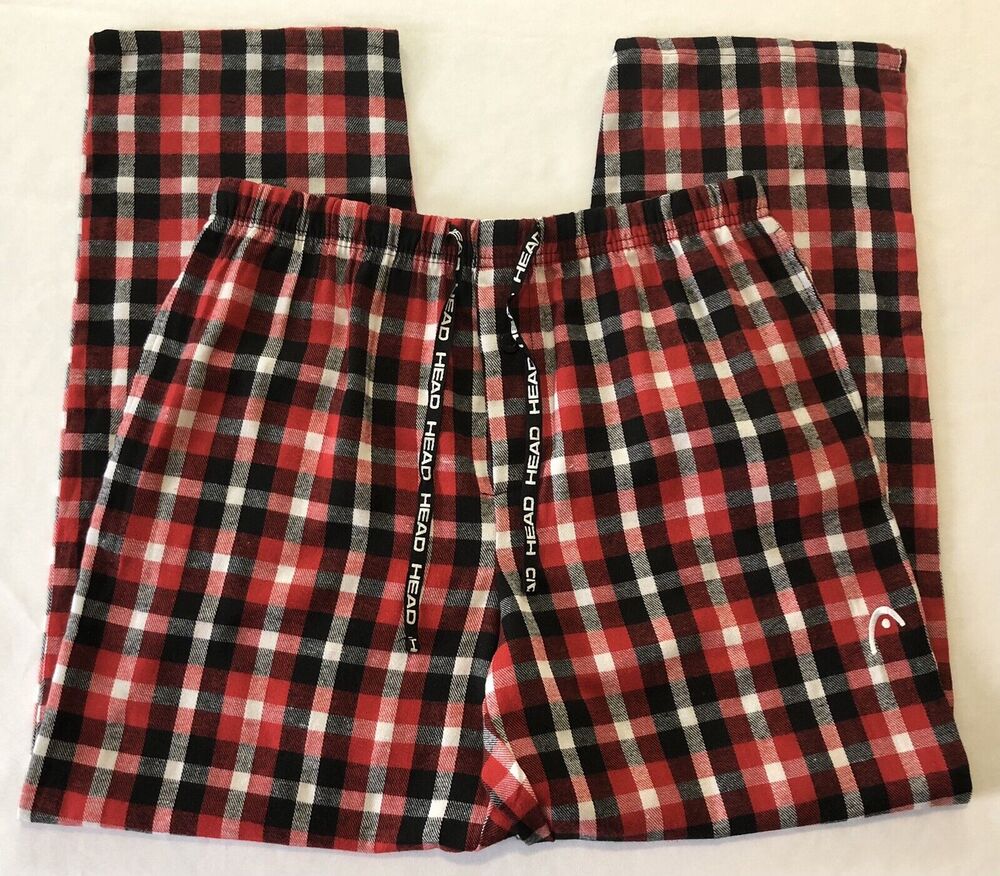Head Lounge Pants Men M Red Plaid Flannel Sleepwear Pajamas Cotton Pockets Logo